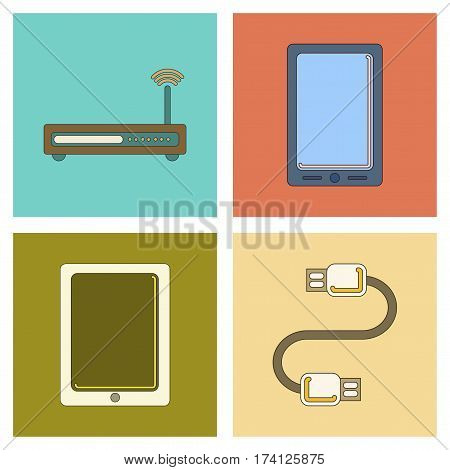 assembly of flat icon Wi fi modem mobile phone gadget usb cable