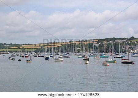 boats moored on the River Fal in Falmouth