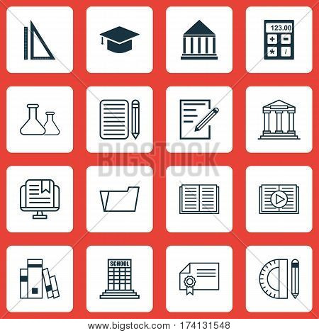 Set Of 16 Education Icons. Includes Education Center, Taped Book, E-Study And Other Symbols. Beautiful Design Elements.