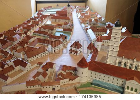 ZAGREB, CROATIA - FEBRUARY 15: Model of of the Zagreb Kaptol with the Cathedral exhibited at the Museum of the City of Zagreb, on February 15, 2015.