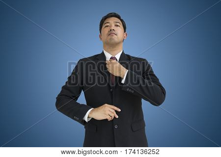 businessman dress up suit on blue gradeint background with cliping path - can use to display or montage on product