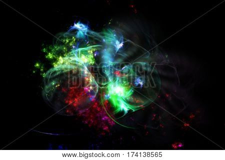 Colorful fractal nebula on black background