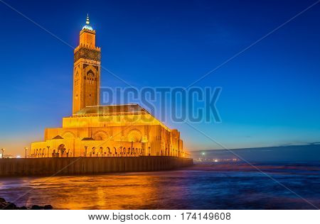The Hassan II Mosque, the largest mosque in Morocco and the 13th largest in the world - Casablanca.