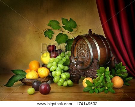 still life fruit colors classic Dutch style of painting wine