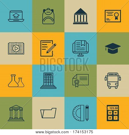 Set Of 16 School Icons. Includes Diploma, Education Center, Certificate And Other Symbols. Beautiful Design Elements.