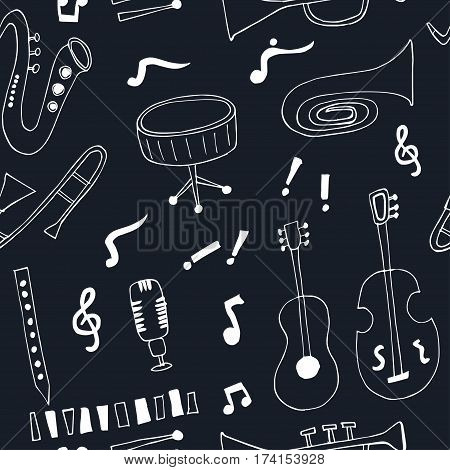 Jazz musical instruments seamless pattern isolated vector illustration