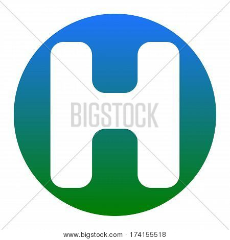 Letter H sign design template element. Vector. White icon in bluish circle on white background. Isolated.