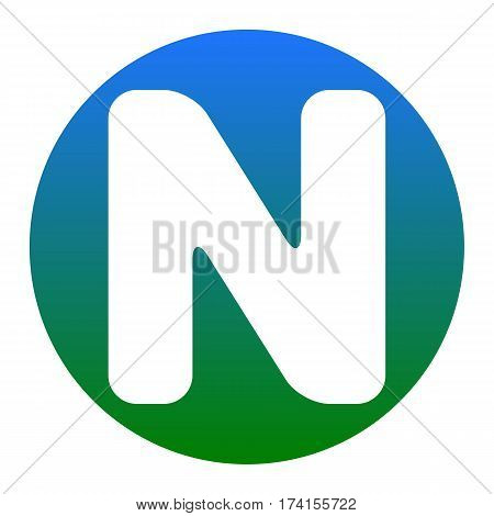 Letter N sign design template element. Vector. White icon in bluish circle on white background. Isolated.