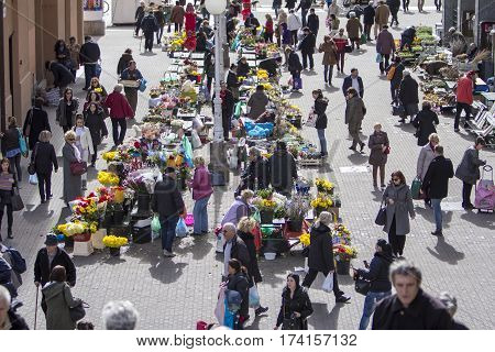 ZAGREB CROATIA - FEBRUARY 28 2017: Splavnica famous flower market placed in between Ban Jelacic Square and Dolac market.