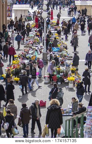 ZAGREB CROATIA - FEBRUARY 28 2017: Splavnica famous flower market placed in between Ban Jelacic Square and Dolac market.