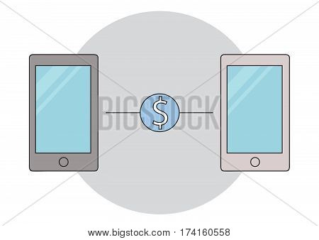 Mobile service line vector art background image set icon icons isolated.Money transfer sign with hand and smart phone blank white screen. online shopping. mobile banking.
