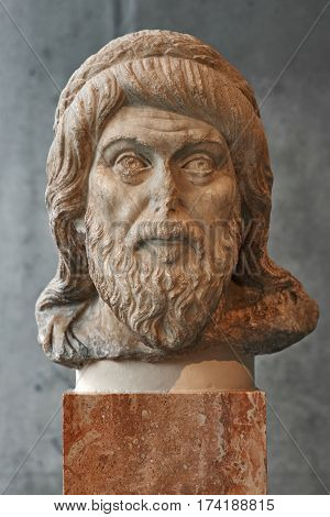 Portrait statue maybe of philoshopher Plutarch in Athens.
