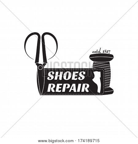 Vector Image Of Logo Of Shoe Repair Services. Concept For Workshop Repair