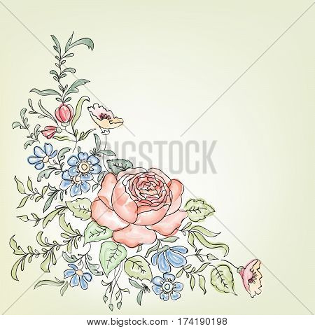 Flower Bouquet. Floral Frame. Flourish Greeting Card. Summer Decor