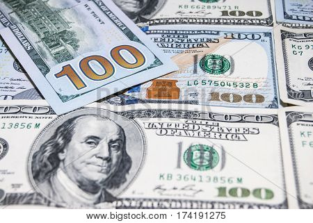 american hundred dollar bills close up .