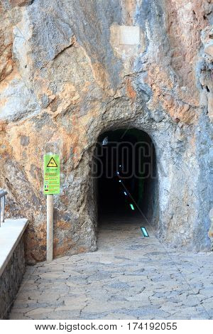Tunnel To Beach Torrent De Pareis And Mediterranean Sea, Majorca, Spain