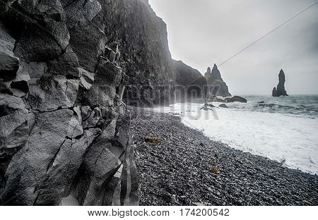 Black sand beach of Reynisfjara in Iceland