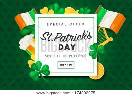 St. Or Saint Patrick's Day Vector Background Design. La Fheile Padraig Holiday Banner Layout. Greeti
