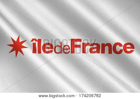Flag of Ile-de-France also known as the region parisienne is one of the 18 regions of France and includes the city of Paris. 3d illustration