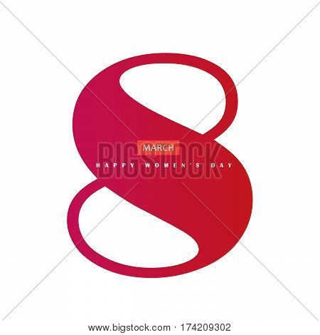 Happy Women's Day 8 March. Eighth March Greeting card. Spring Holiday. Futuristic, modern design. Number Eight isolated logo on white background. Vector illustration