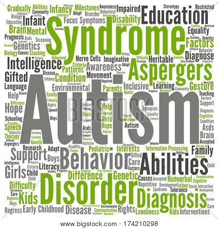 Concept conceptual childhood autism syndrome symtoms or disorder abstract word cloud isolated on background