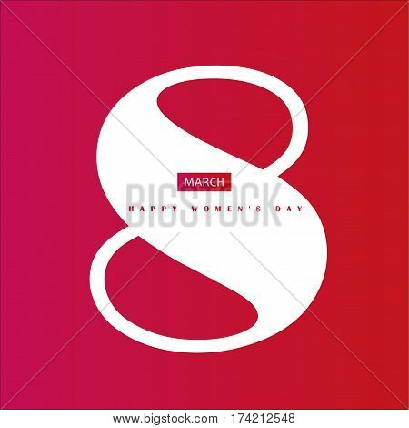 8 March. Happy Women's Day. Eighth March. Greeting card. Spring Holiday. Futuristic, modern design. Number Eight isolated logo on red background. Vector illustration