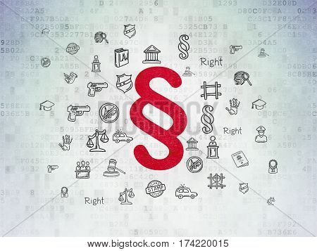 Law concept: Painted red Paragraph icon on Digital Data Paper background with  Hand Drawn Law Icons