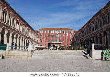 SPLIT, CROATIA - OCTOBER 17, 2016: Republic Square, also known as Prokurative