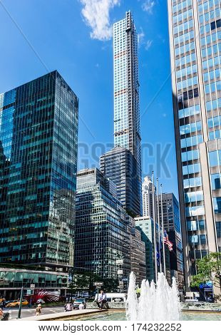 NEW YORK-JULY 24 - The 96 story 1396 foot skyscraper at 432 Park Ave with luxury apartments costing as much as 95 million dollars as seen on July 24 2015 in Manhattan.