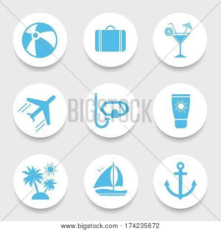 Set of 9 summer icon. Vector illustration