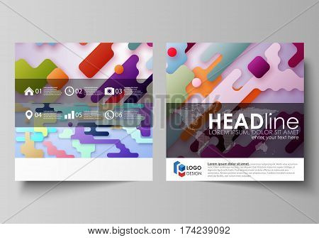 Business templates for square design brochure, magazine, flyer, booklet or annual report. Leaflet cover, abstract flat layout, easy editable vector. Bright color lines and dots, colorful minimalist backdrop with geometric shapes forming beautiful minimali
