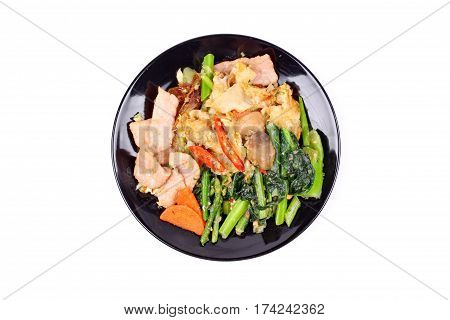 Fried Big Noodle Topped Mixed Vegetables For Organic Food.