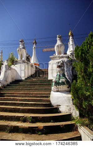 The hilltop monastery of Wat Phra That Doi Kong Mu Mea-Hong-Son Thailand.