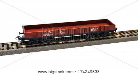 Estonia, Tallinn, February 24. 2017. Freight train model railroad on white background