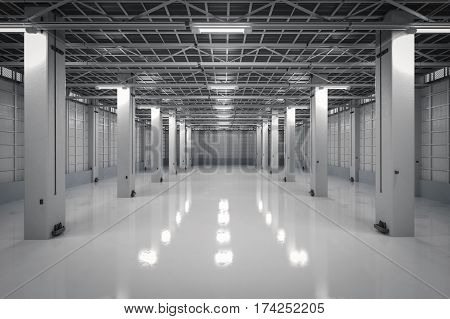 3d rendering empty factory interior or empty warehouse