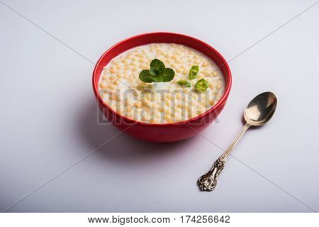 Dahi Bundi or Boondi Raita, favourite indian started or side dish made using Rajasthani snack food made from sweetened, fried chickpea flour, called Boondi with sweet and salty curd or buttermilk