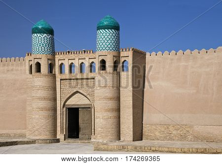 The Kunya Ark gate in Khiva Old Town, Uzbekistan