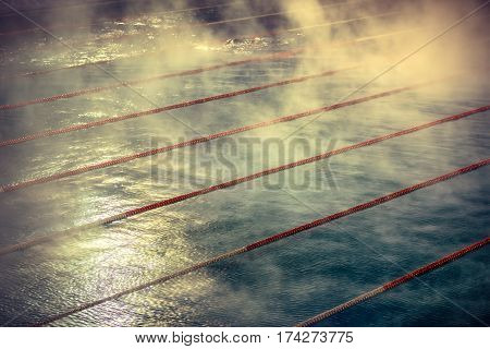 Morning fog at Swimming pool sunrise shot