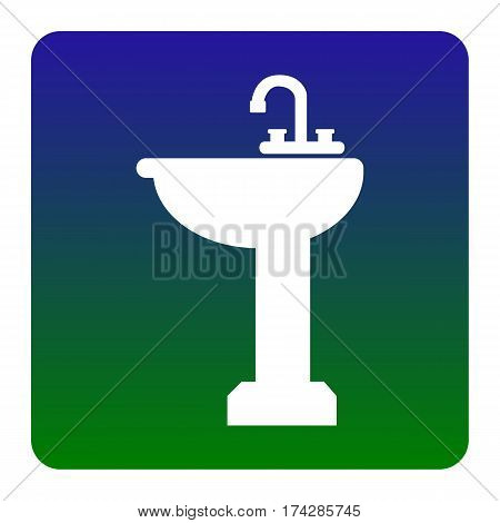 Bathroom sink sign. Vector. White icon at green-blue gradient square with rounded corners on white background. Isolated.