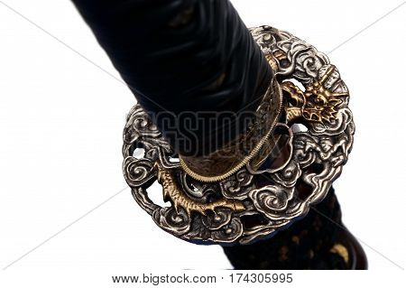 Tsuba : Hand Guard Of Japanese Sword With White Background