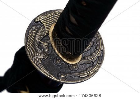 Tsuba : Hand Guard Of Japanese Sword With White Background