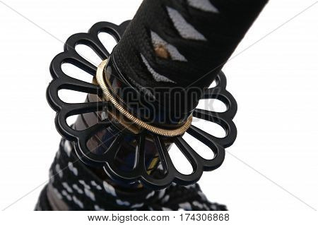 Tsuba : Hand Guard Of Japanese Sword With White Background