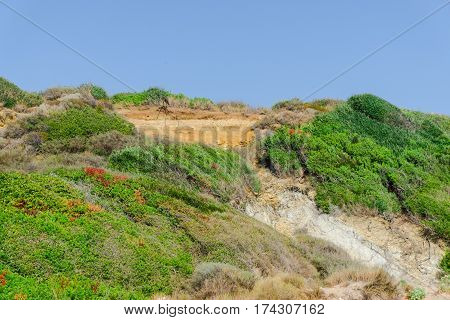 Ionian sea coastline at gerakas beach in Zakynthos island