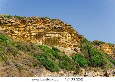 Ionian sea coastline at gerakas beach in Zakynthos island