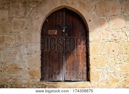 Closed old door in the castle Closed old door in the castle