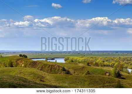 View of the Oka river from the high bank near Konstantinovo village Russia