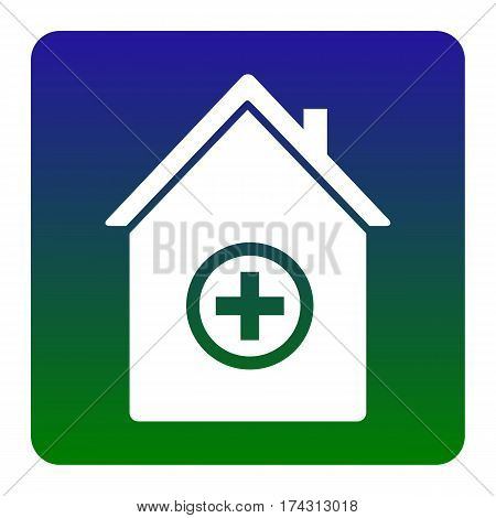 Hospital sign illustration. Vector. White icon at green-blue gradient square with rounded corners on white background. Isolated.