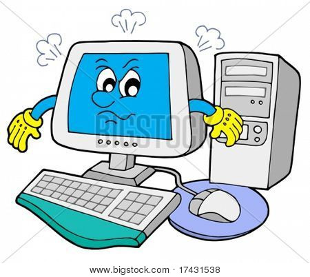 Angry computer on white background - vector illustration.