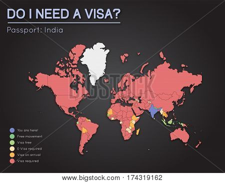 Visas Information For Republic Of India Passport Holders. Year 2017. World Map Infographics Showing