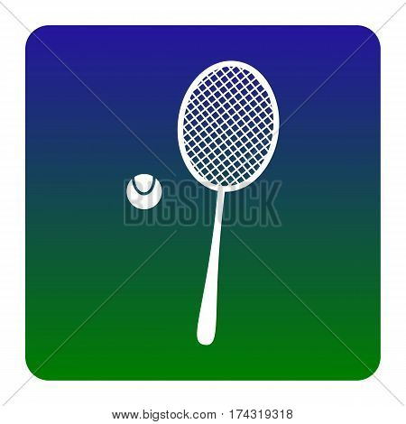 Tennis racquet sign. Vector. White icon at green-blue gradient square with rounded corners on white background. Isolated.